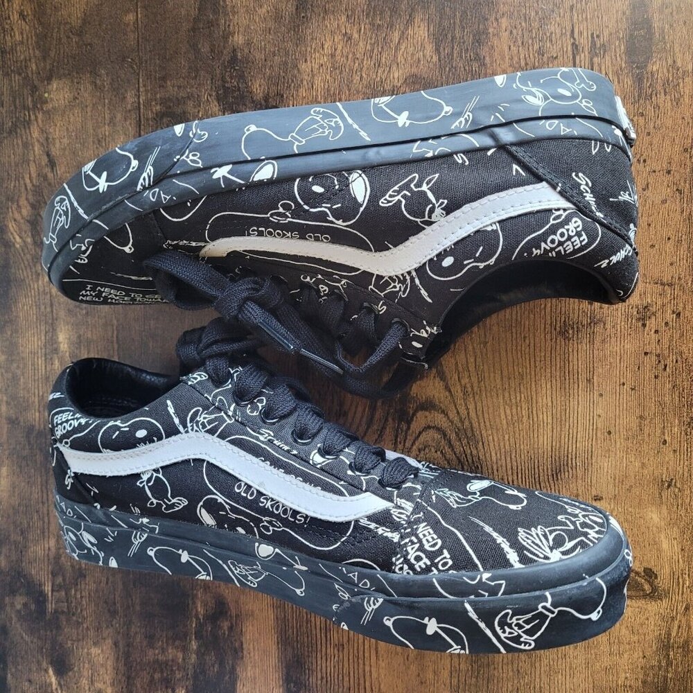 Vans Old Skool x Peanuts Snoopy Black Canvas Mens Shoes Size 7.5 Men Women 9 Euc - Picture 6 of 11